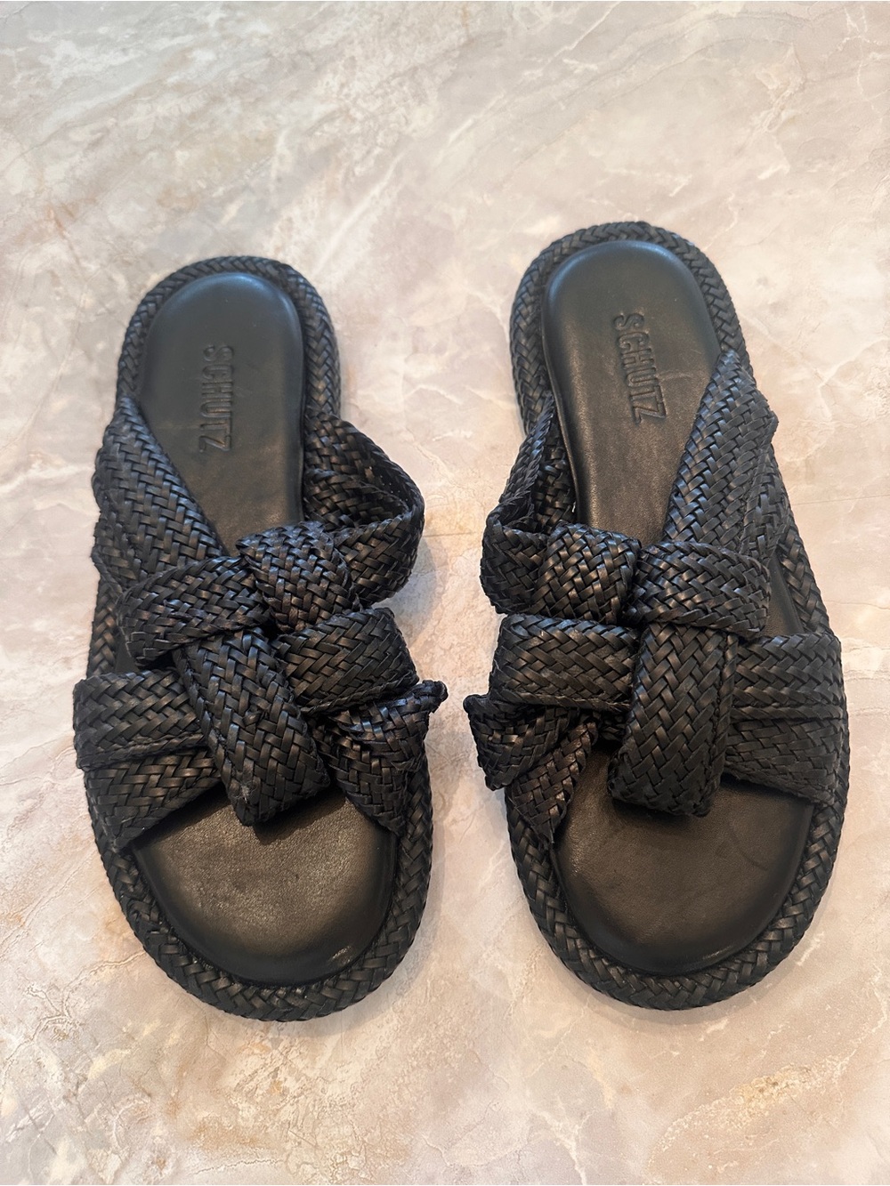 SCHUTZ Black Braided Slide Sandals